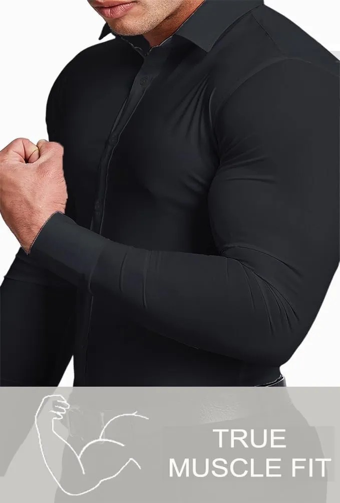 Mens Muscle Fit Dress Shirts Athletic Slim Fit Long Sleeve Stretch Casual Button Down Shirt