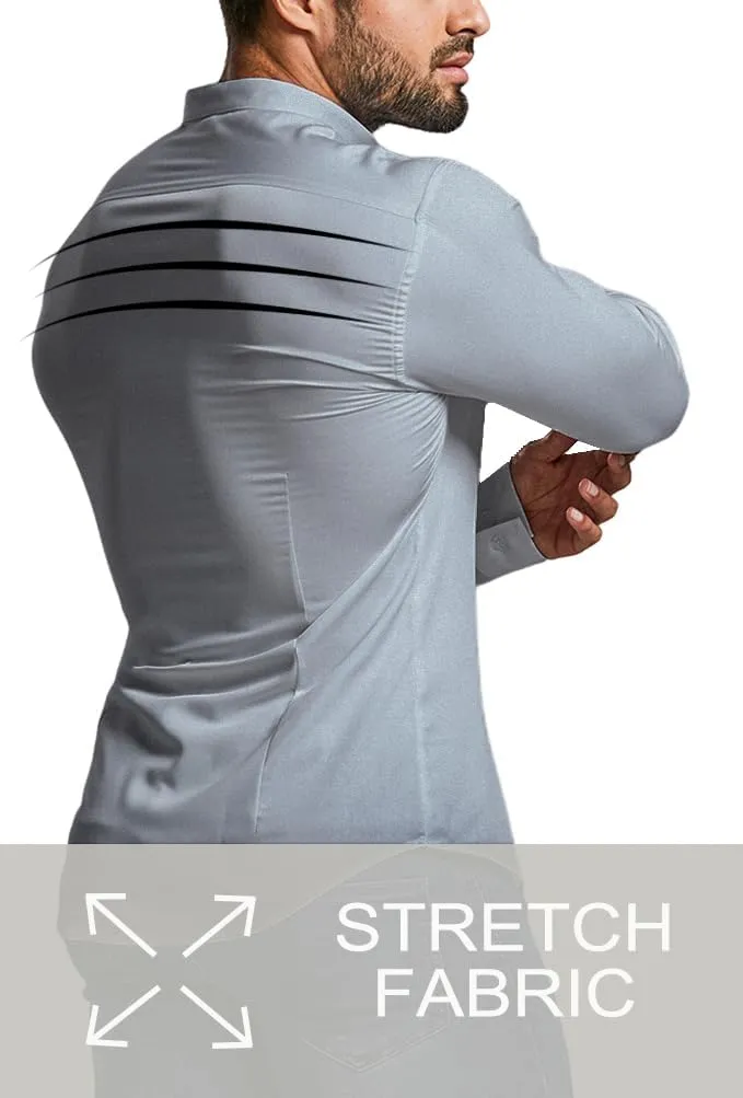 Mens Muscle Fit Dress Shirts Athletic Slim Fit Long Sleeve Stretch Casual Button Down Shirt