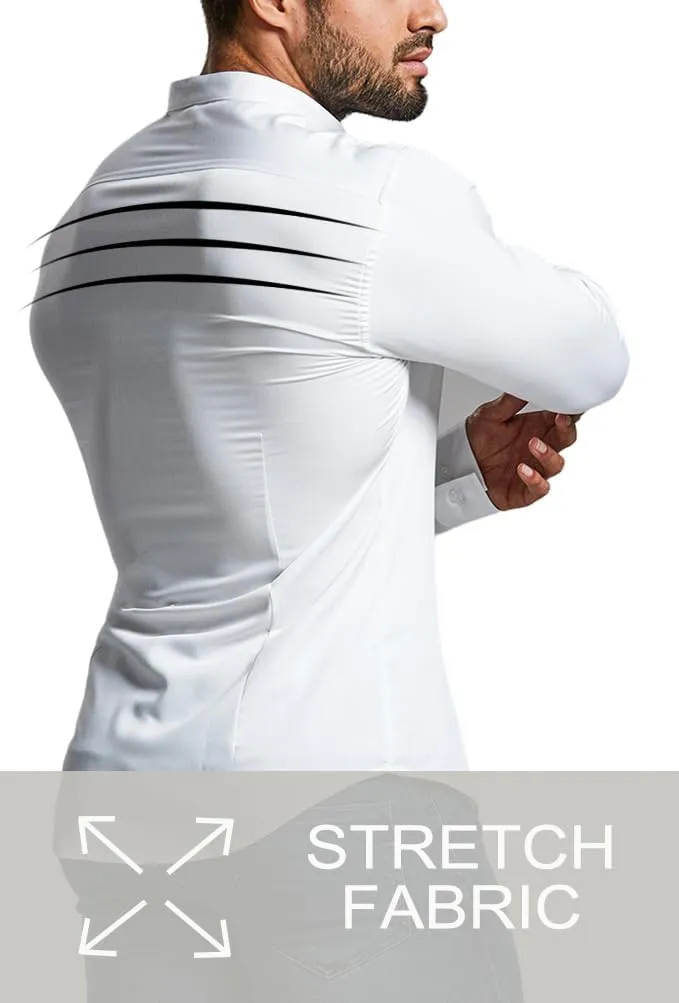 Mens Muscle Fit Dress Shirts Athletic Slim Fit Long Sleeve Stretch Casual Button Down Shirt