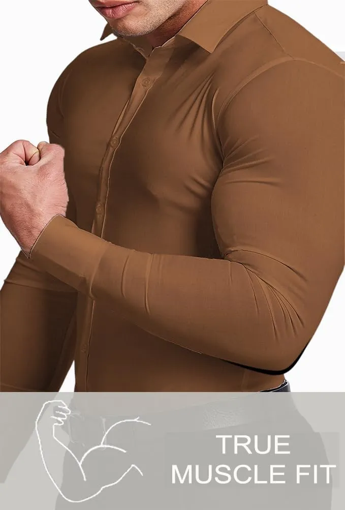 Mens Muscle Fit Dress Shirts Athletic Slim Fit Long Sleeve Stretch Casual Button Down Shirt