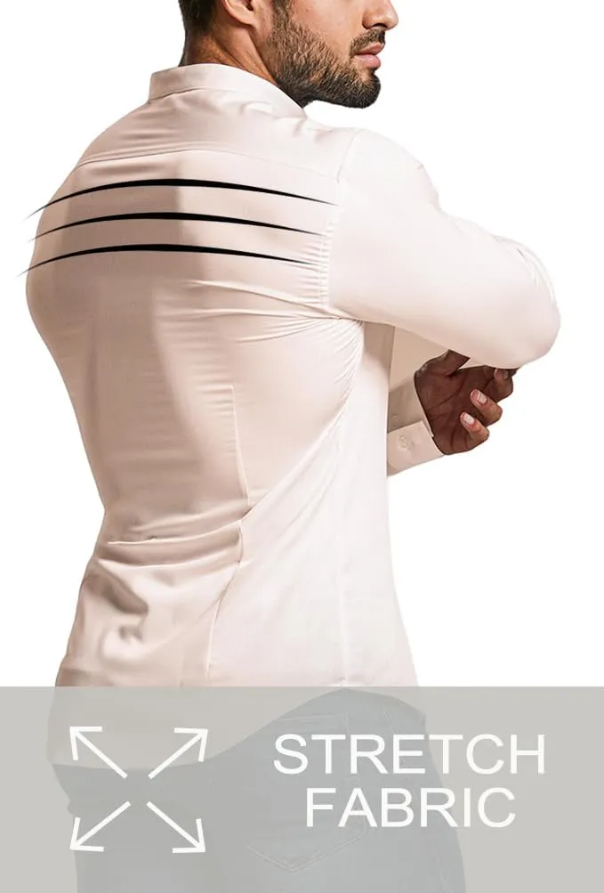 Mens Muscle Fit Dress Shirts Athletic Slim Fit Long Sleeve Stretch Casual Button Down Shirt