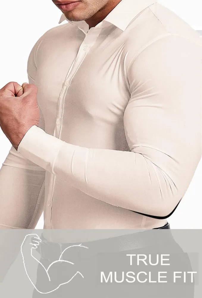 Mens Muscle Fit Dress Shirts Athletic Slim Fit Long Sleeve Stretch Casual Button Down Shirt