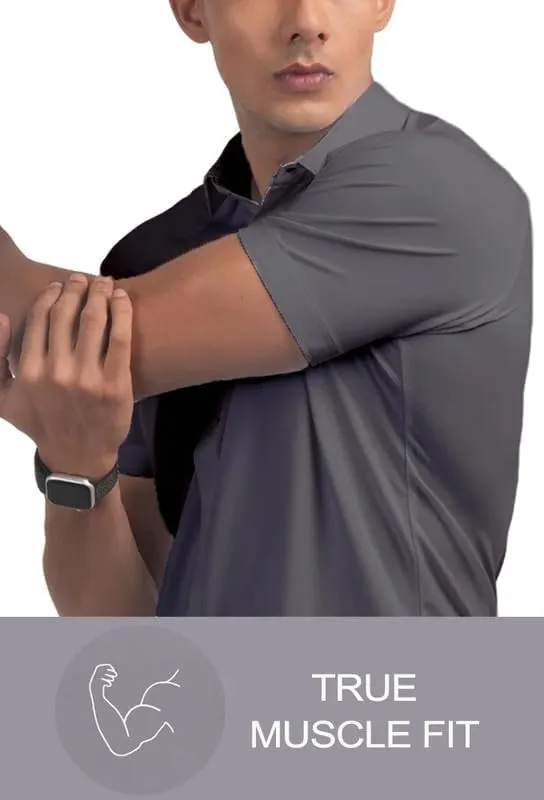Mens Muscle Fit Dress Shirts Athletic Slim Fit Short Sleeve Stretch Casual Button Down Shirt