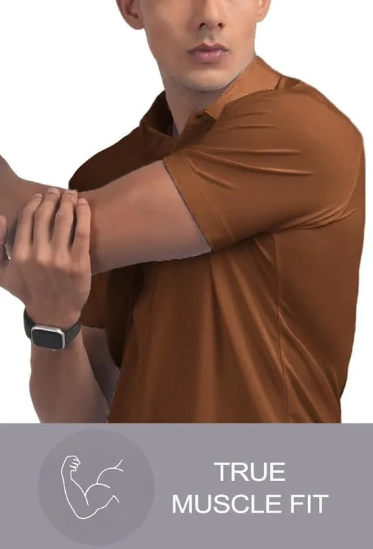 Mens Muscle Fit Dress Shirts Athletic Slim Fit Short Sleeve Stretch Casual Button Down Shirt