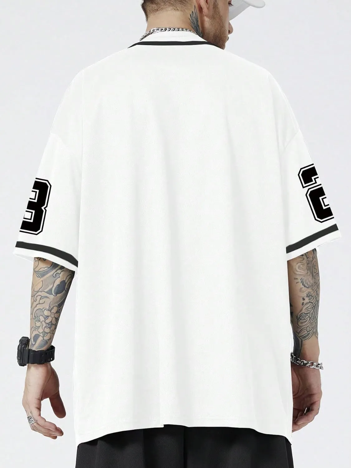 Men's Oversized Jersey Shirts Number Graphic Half Sleeve Button Down Baggy T-Shirt