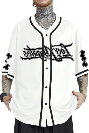 Men's Oversized Jersey Shirts Number Graphic Half Sleeve Button Down Baggy T-Shirt