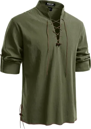 Men's Pure Cotton Retro Lace Up Shirts for Renaissance Pirate Viking Medieval