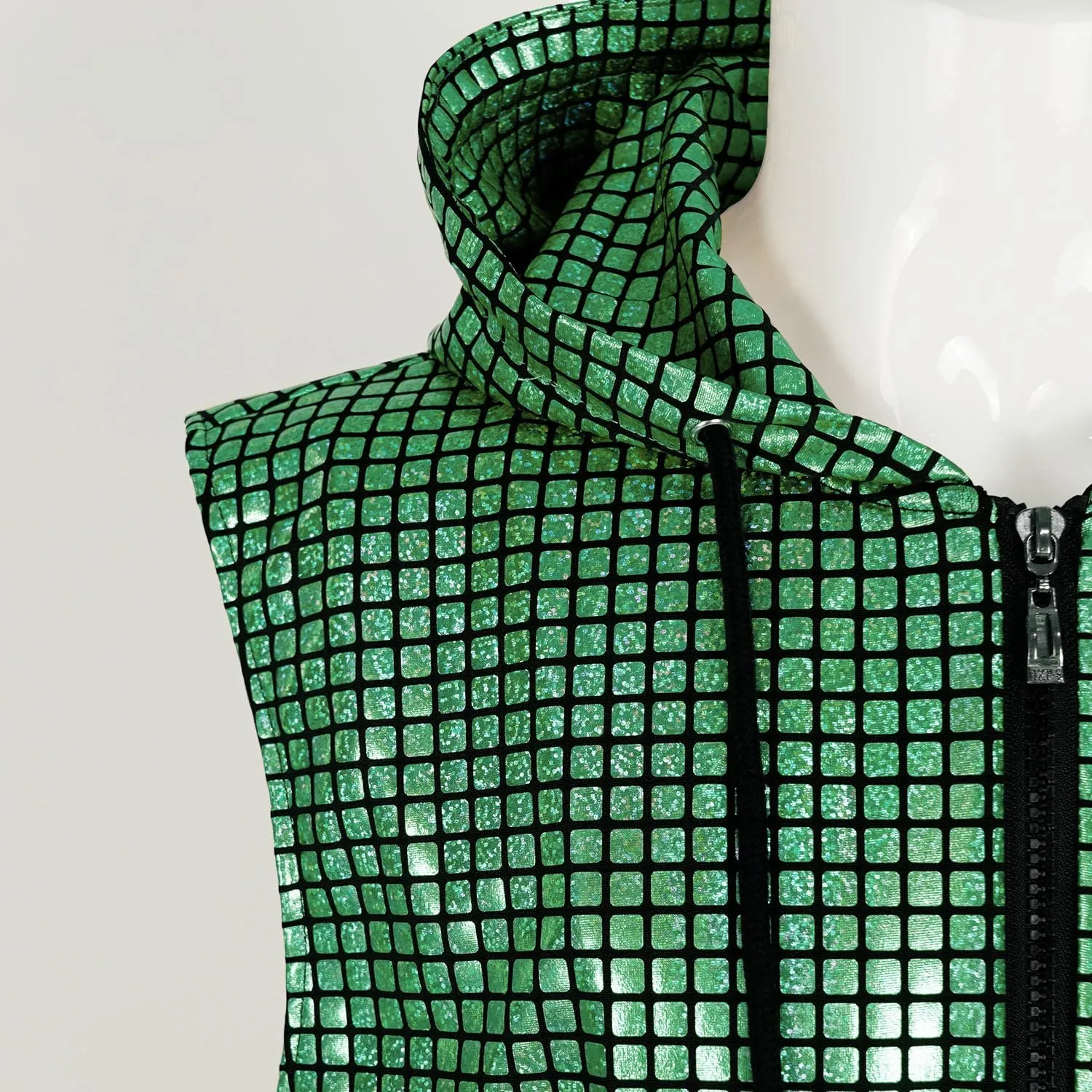 Men's Sequins Sleeveless Hooded Vest Disco Zippered Shirts 70s Disco Party Costume