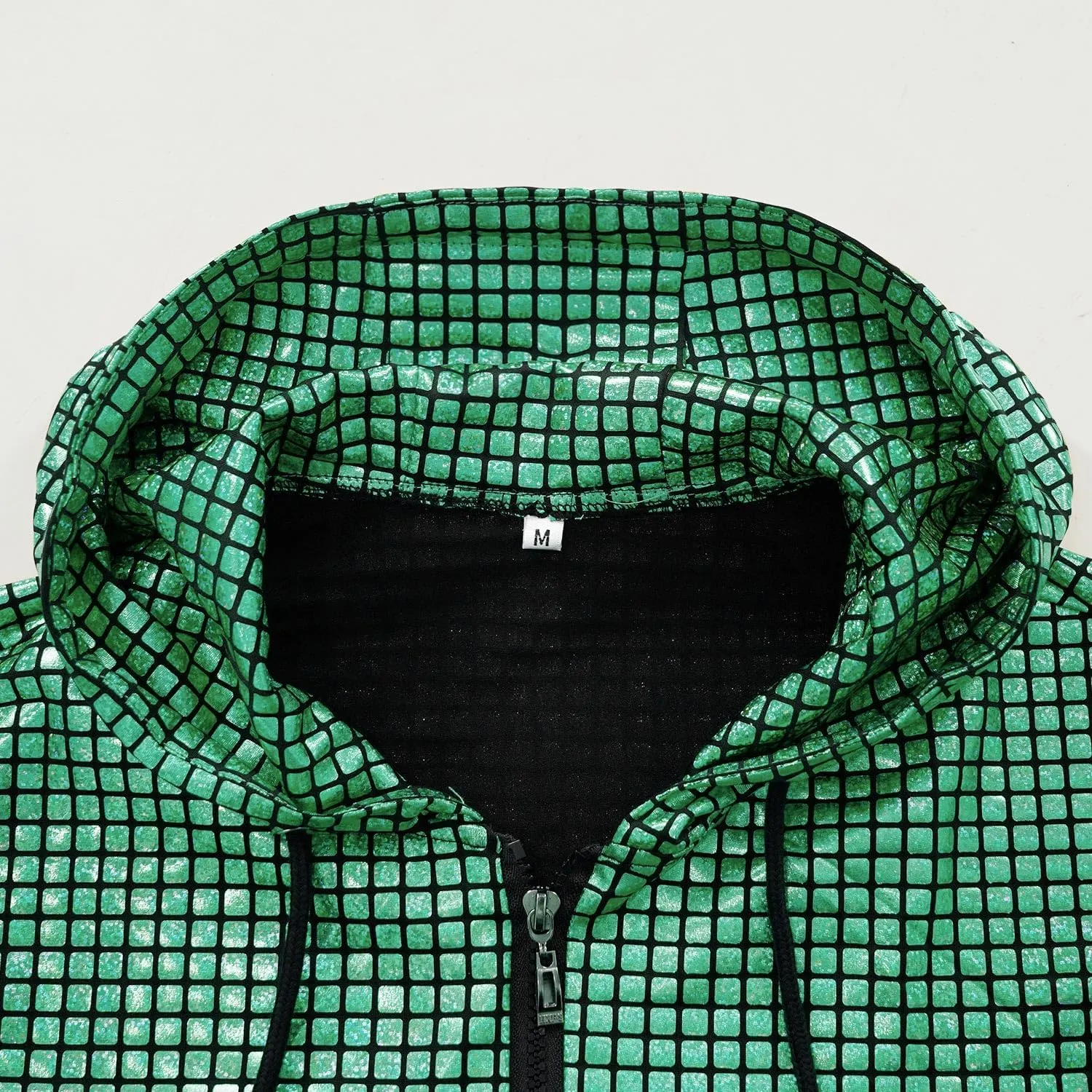 Men's Sequins Sleeveless Hooded Vest Disco Zippered Shirts 70s Disco Party Costume