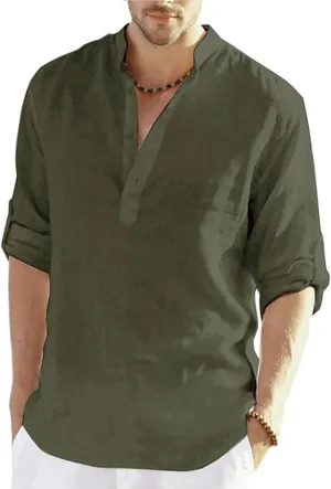 Men's Shirt Henley Casual Daily Button-Down Short Sleeve Tops Cotton Summer Holiday Beach Outdoor Quick Dry Shirts