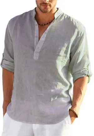 Men's Shirt Henley Casual Daily Button-Down Short Sleeve Tops Cotton Summer Holiday Beach Outdoor Quick Dry Shirts