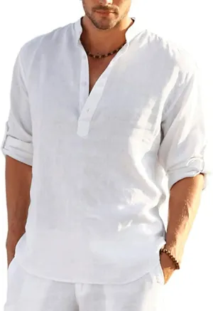 Men's Shirt Henley Casual Daily Button-Down Short Sleeve Tops Cotton Summer Holiday Beach Outdoor Quick Dry Shirts