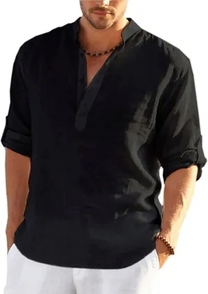 Men's Shirt Henley Casual Daily Button-Down Short Sleeve Tops Cotton Summer Holiday Beach Outdoor Quick Dry Shirts