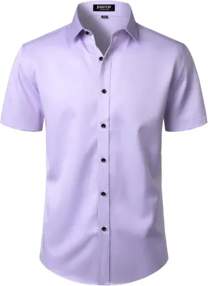 Men's Stretch Wrinkle Free Dress Shirts Formal Wedding Prom Short Sleeve Slim Fit Button Down Shirt