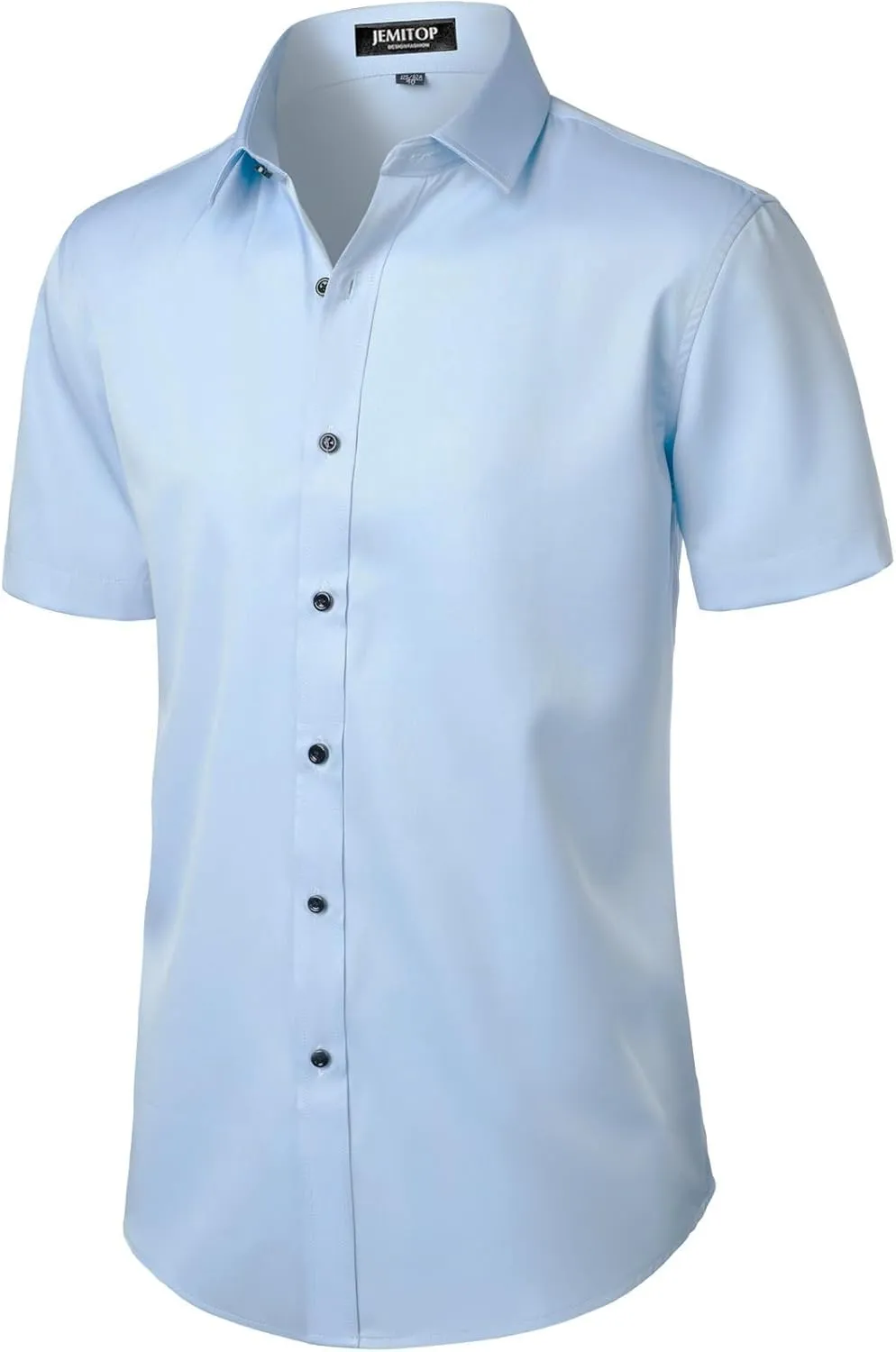 Men's Stretch Wrinkle Free Dress Shirts Formal Wedding Prom Short Sleeve Slim Fit Button Down Shirt