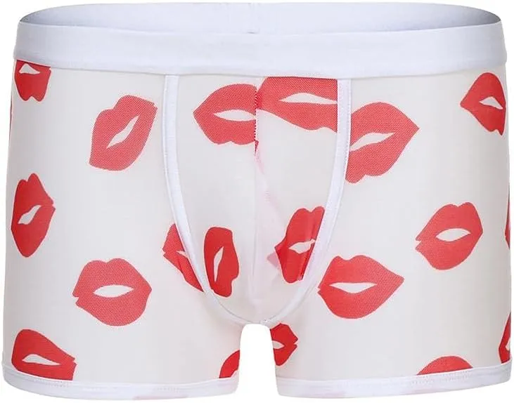 Mens Underwear Men's Sexy Mesh Underwear Hot Lip Transparent Lingerie Boxer Briefs Valentine's Day Men's Underwear