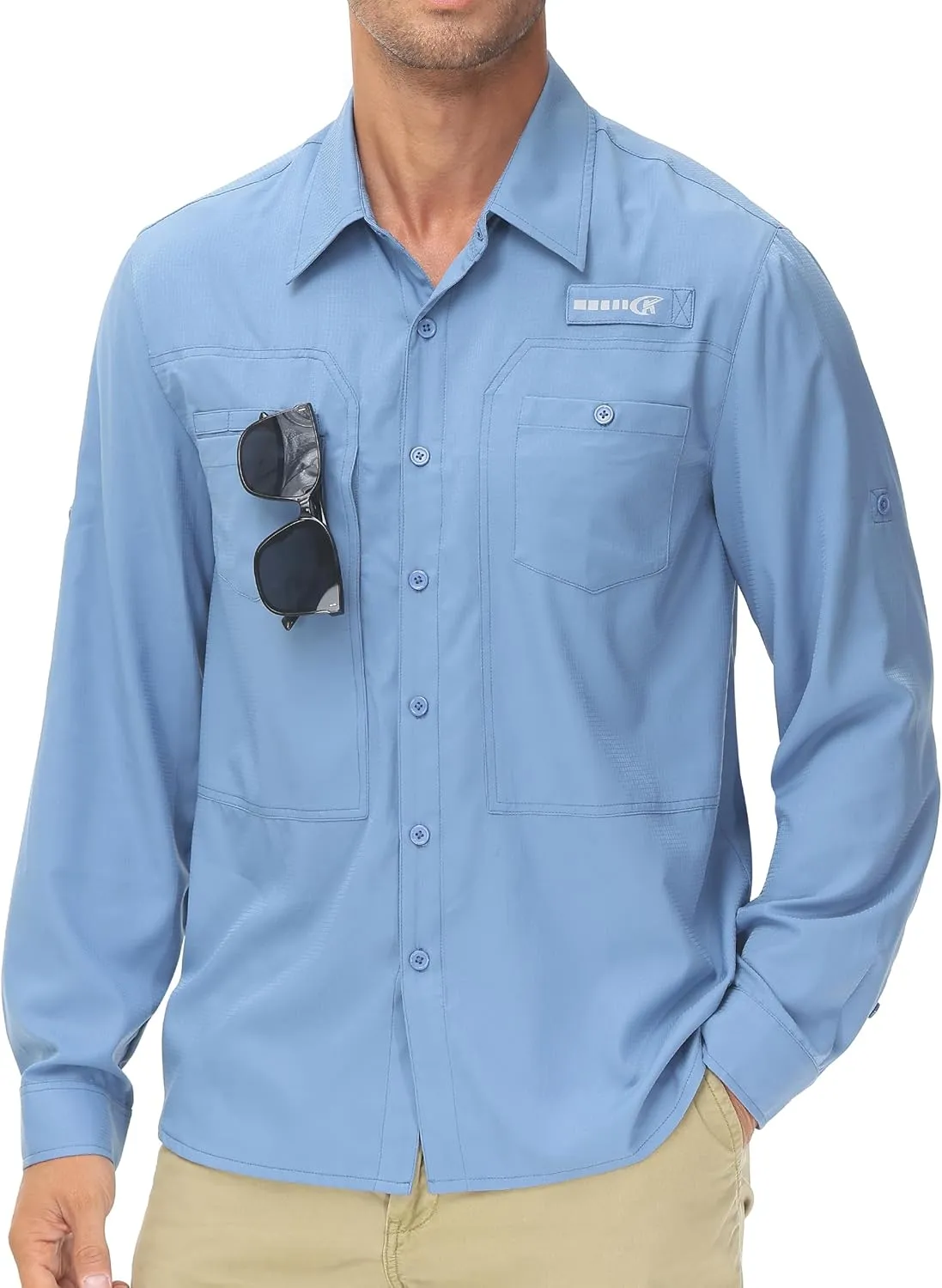 Men's UPF 50  Sun Protection Fishing Shirts Long Sleeve Lightweight Hiking Travel Work Button Down Shirt Zipper Pocket