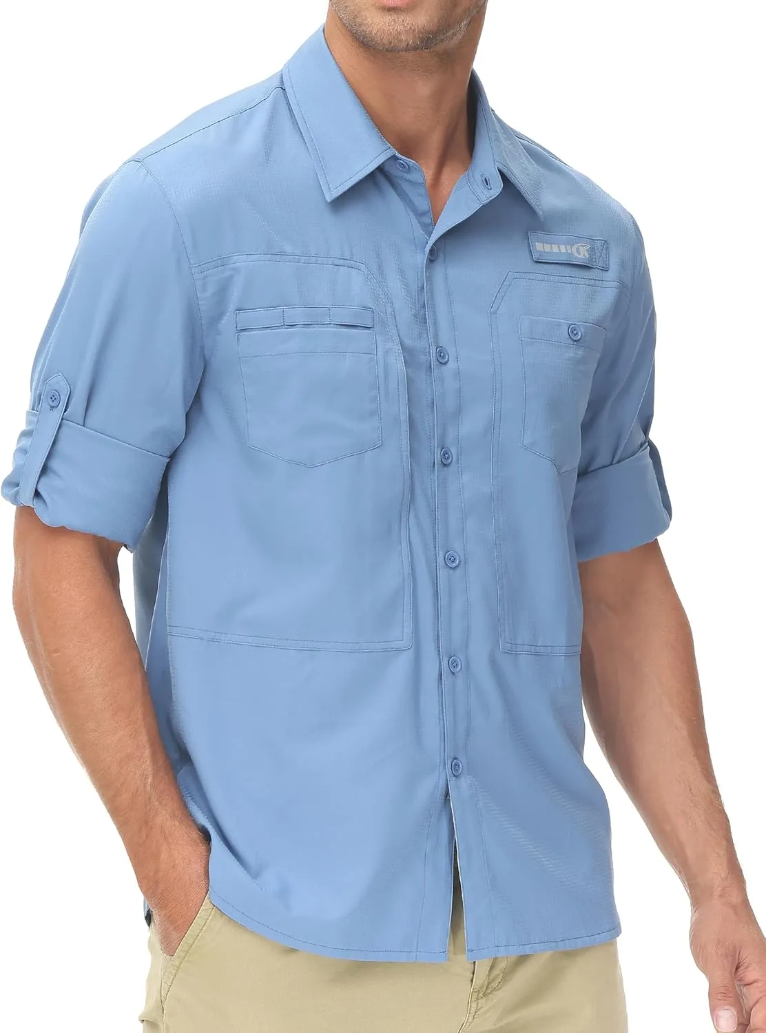 Men's UPF 50  Sun Protection Fishing Shirts Long Sleeve Lightweight Hiking Travel Work Button Down Shirt Zipper Pocket