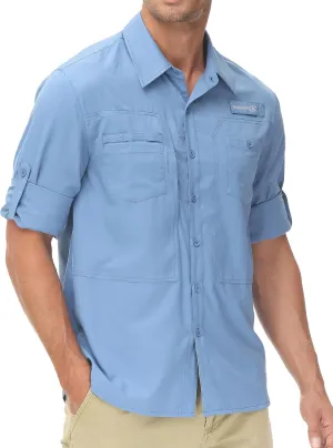 Men's UPF 50  Sun Protection Fishing Shirts Long Sleeve Lightweight Hiking Travel Work Button Down Shirt Zipper Pocket
