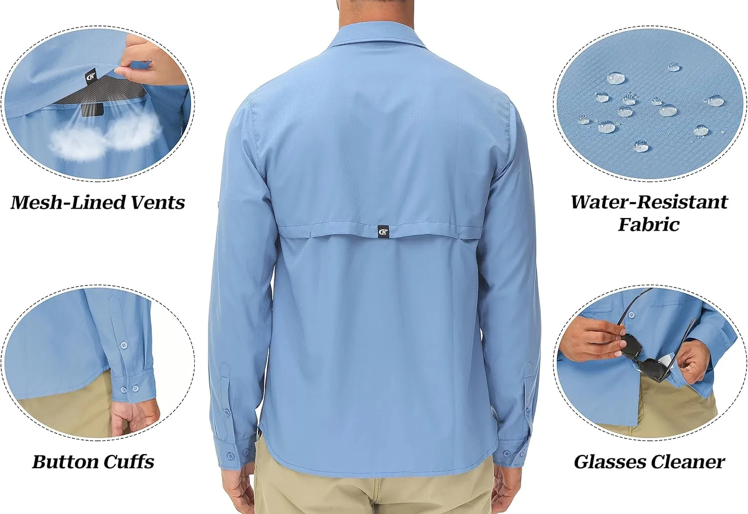 Men's UPF 50  Sun Protection Fishing Shirts Long Sleeve Lightweight Hiking Travel Work Button Down Shirt Zipper Pocket
