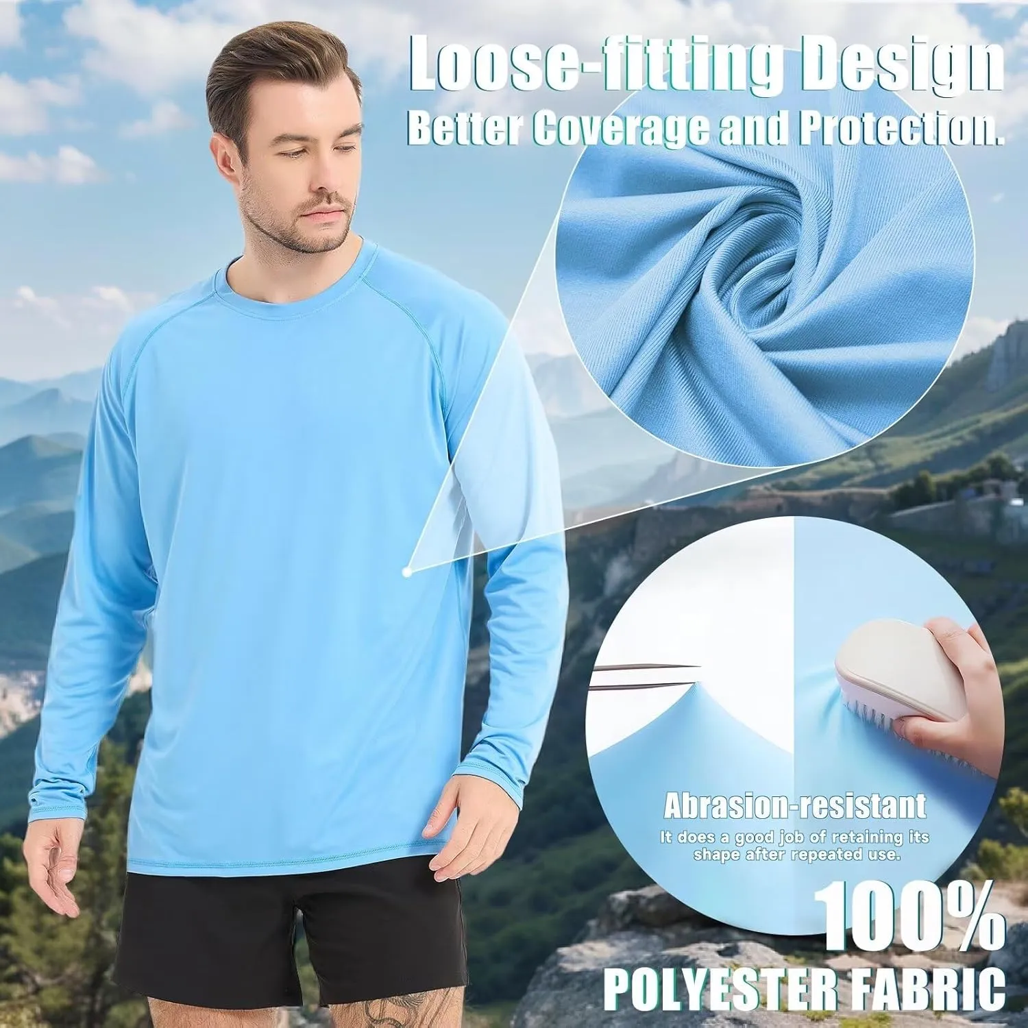 Mens UV Sun Protection Shirts UPF 50 Long Sleeve Rash Guard SPF Outdoor Hiking Running Fishing Shirt Lightweight
