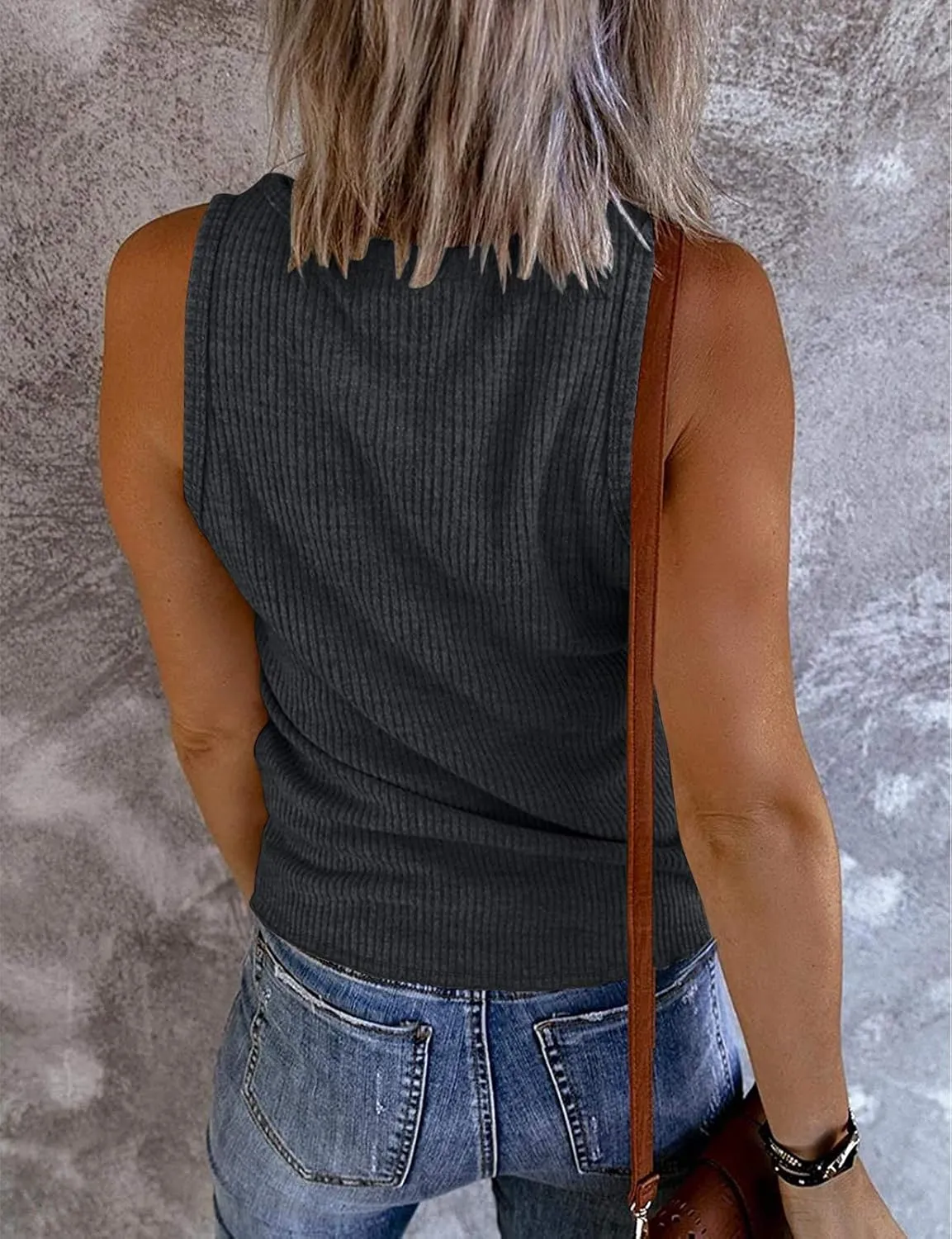 MEROKEETY Women's V Neck Tank Tops Summer Sleeveless Ribbed Button Casual Henley Shirts
