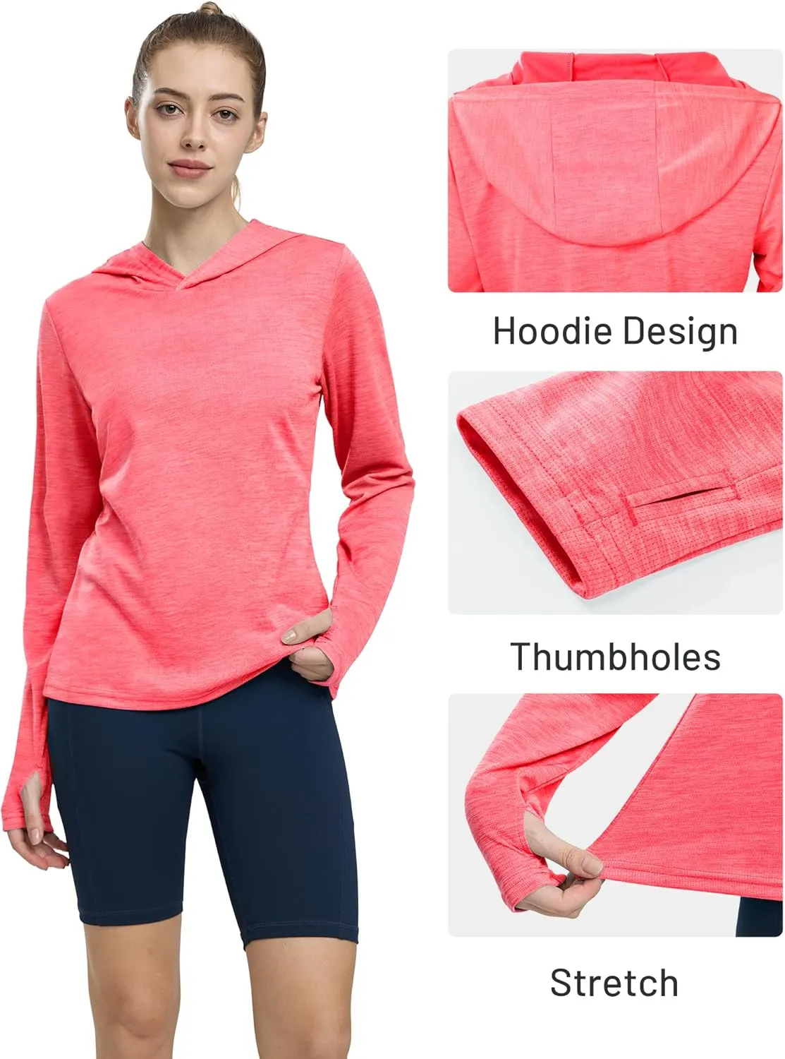 MIER Women's Long Sleeve Workout Shirts Sun Protection Hoodie UPF 50  UV Shirt for Fishing Hiking Running, Lightweight