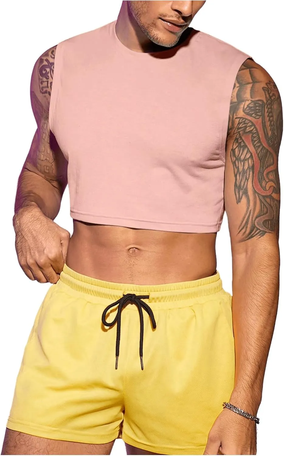 Milumia Men's Casual Round Neck Sleeveless Crop Tank Tops Muscle Shirts Streetwear
