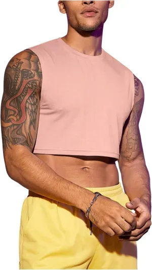 Milumia Men's Casual Round Neck Sleeveless Crop Tank Tops Muscle Shirts Streetwear