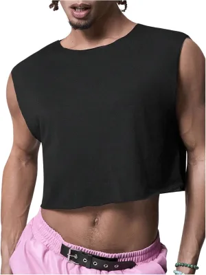 Milumia Men's Casual Round Neck Sleeveless Crop Tank Tops Muscle Shirts Streetwear