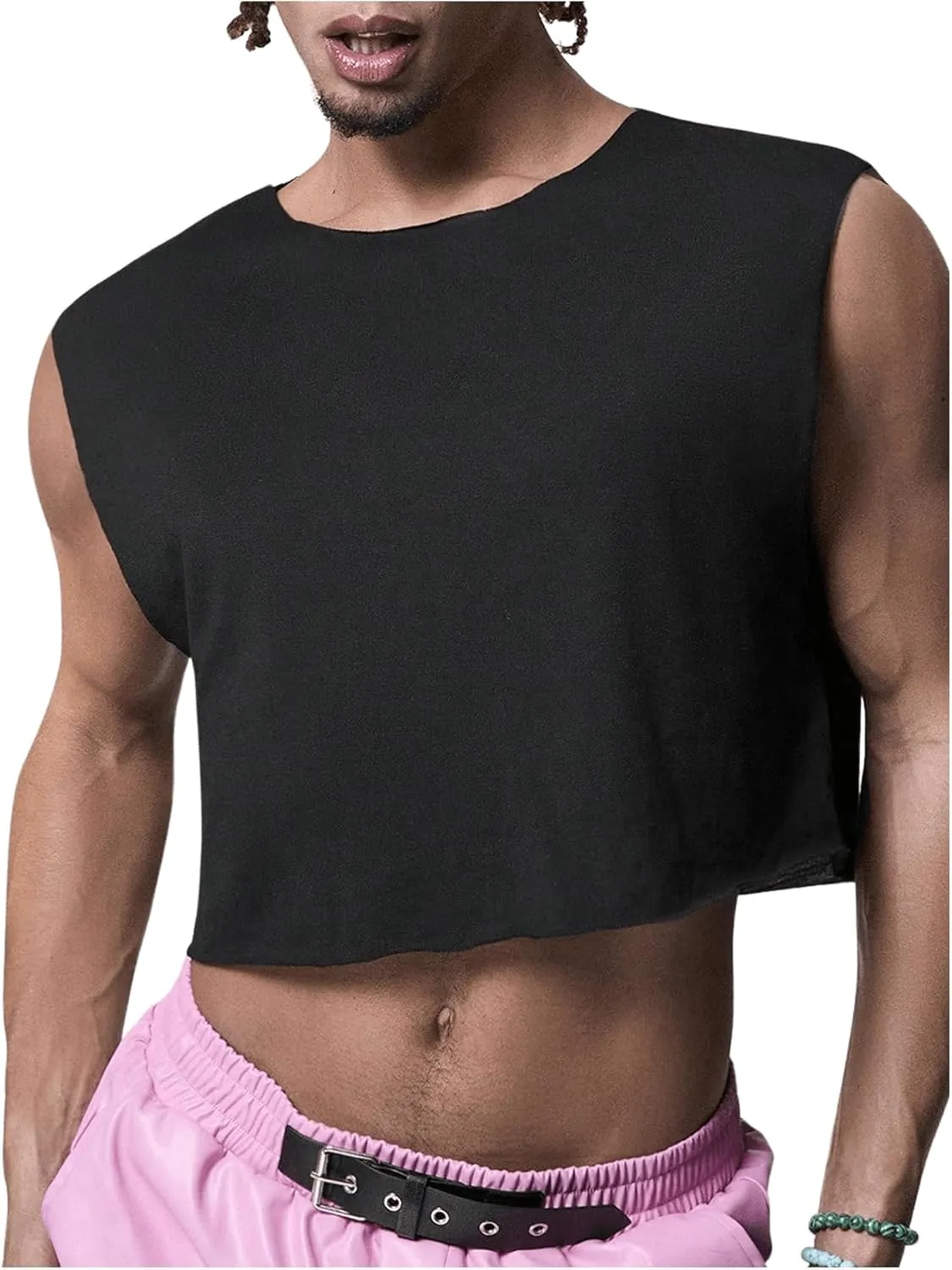 Milumia Men's Casual Round Neck Sleeveless Crop Tank Tops Muscle Shirts Streetwear