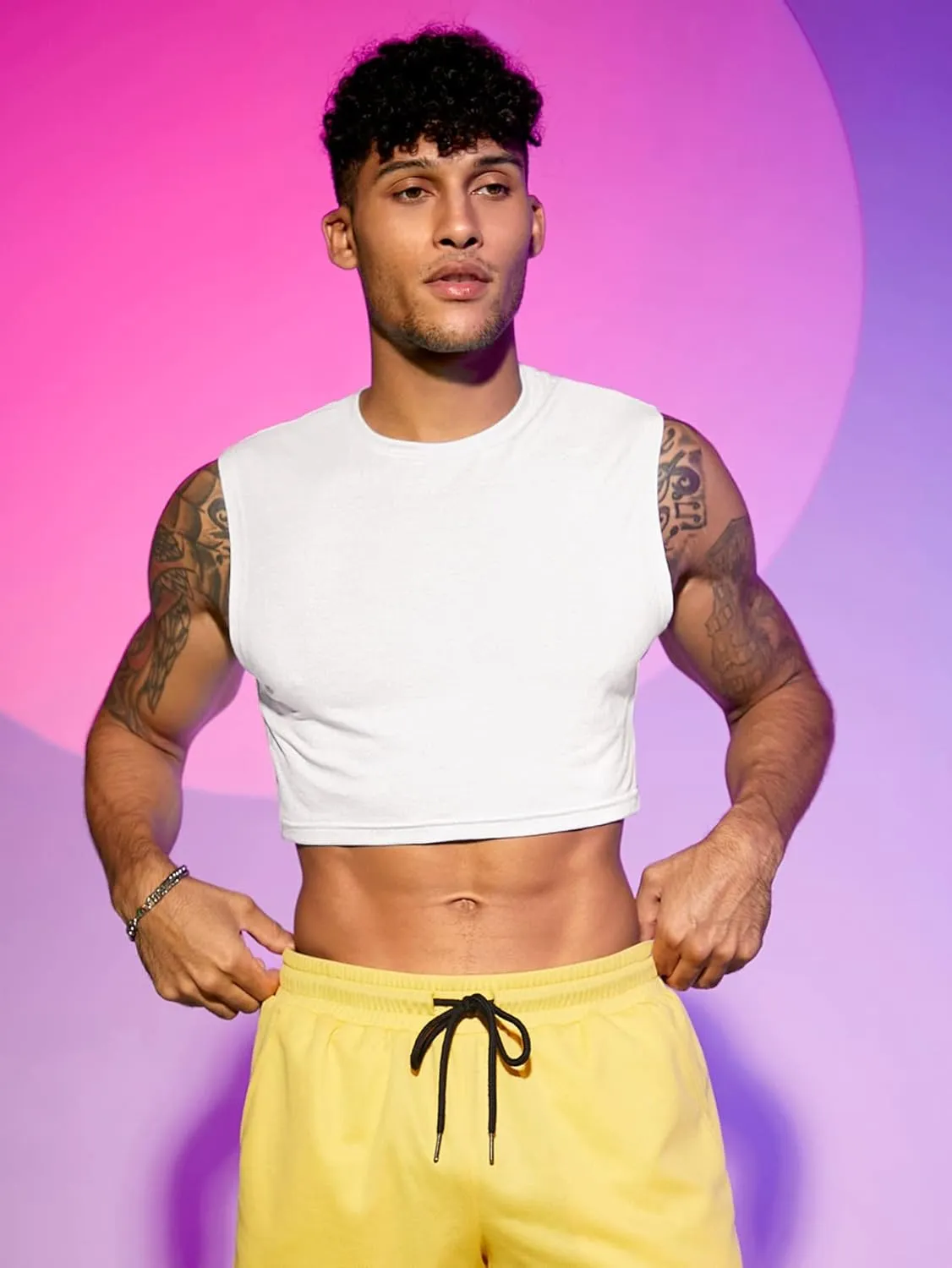 Milumia Men's Casual Round Neck Sleeveless Crop Tank Tops Muscle Shirts Streetwear