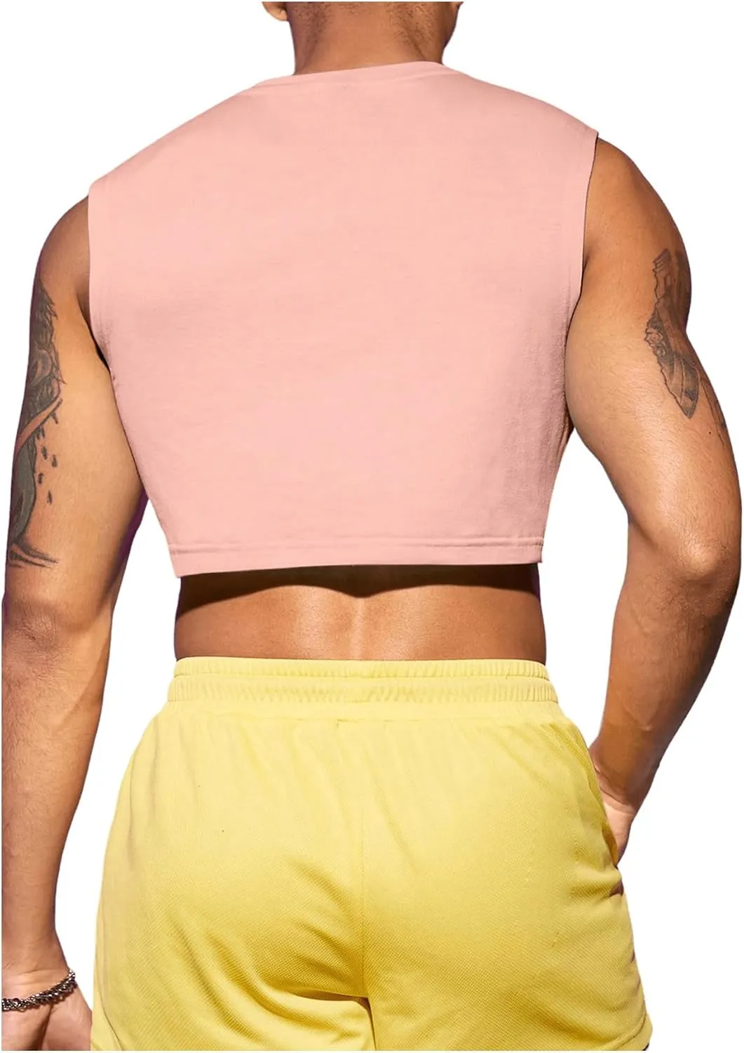 Milumia Men's Casual Round Neck Sleeveless Crop Tank Tops Muscle Shirts Streetwear