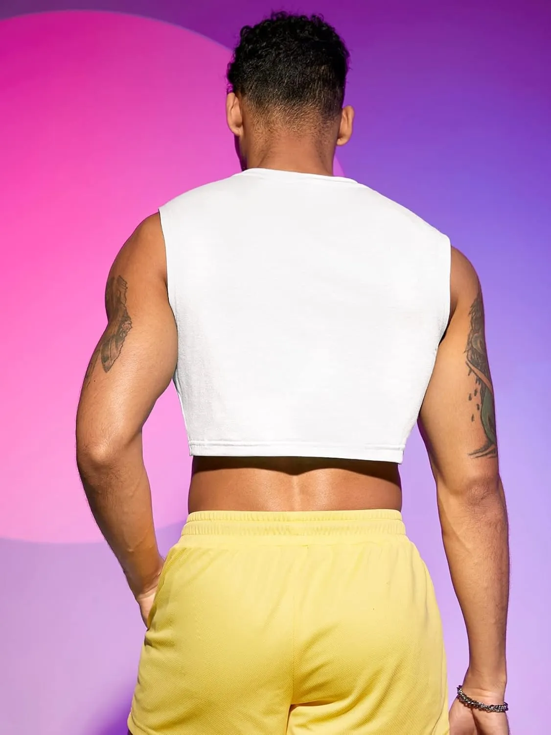Milumia Men's Casual Round Neck Sleeveless Crop Tank Tops Muscle Shirts Streetwear