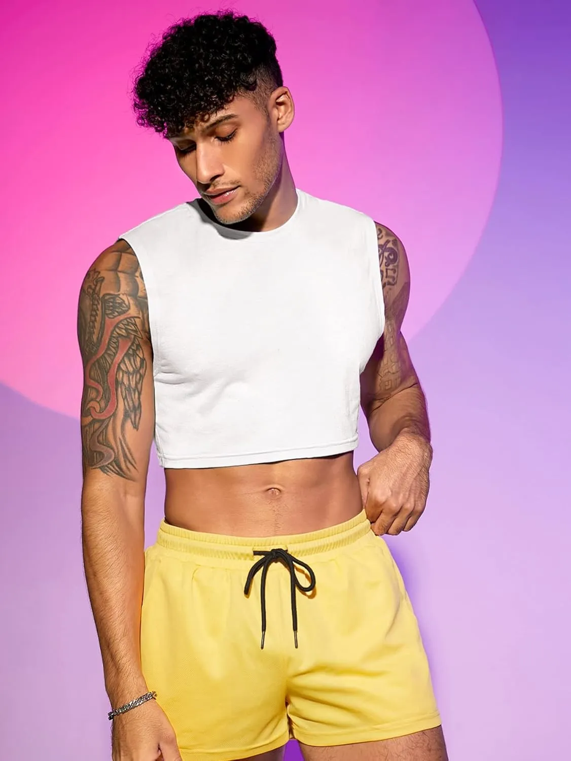 Milumia Men's Casual Round Neck Sleeveless Crop Tank Tops Muscle Shirts Streetwear