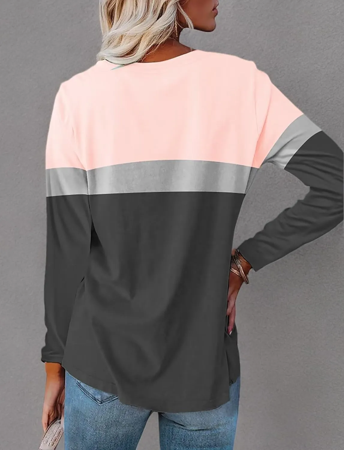 Minetom Women's Color Block Tunic Tops Casual Long Sleeve Shirts Round Neck Pullover