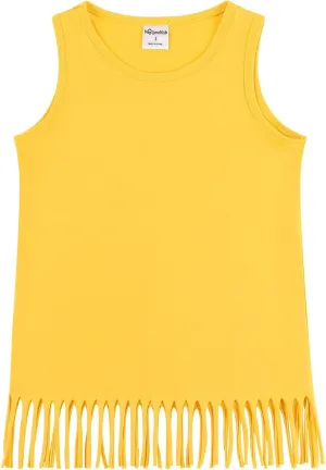 Noomelfish Girls Fringe Tank Tops Cotton Summer Sleeveless Shirts (5-12 Years)