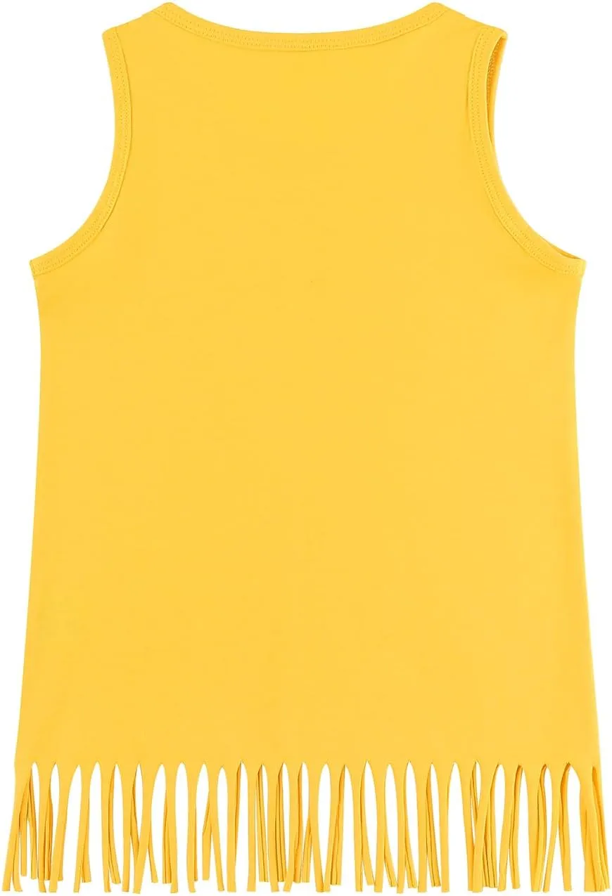 Noomelfish Girls Fringe Tank Tops Cotton Summer Sleeveless Shirts (5-12 Years)
