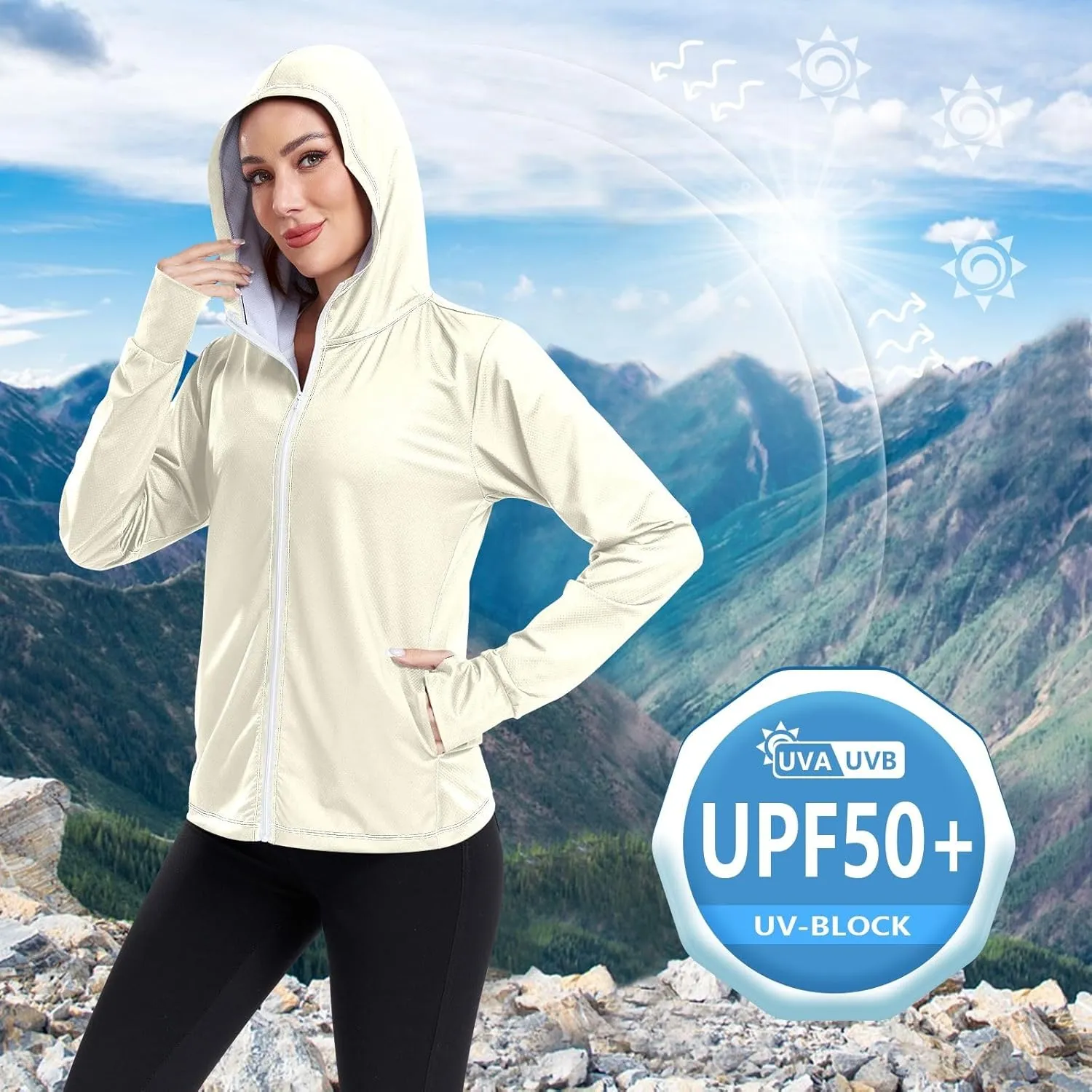 ODAWA Peach Womens Sun Protection Shirts UPF 50  Sun Protection Hoodie Jacket UV Cooling Hoodie Summer Clothing
