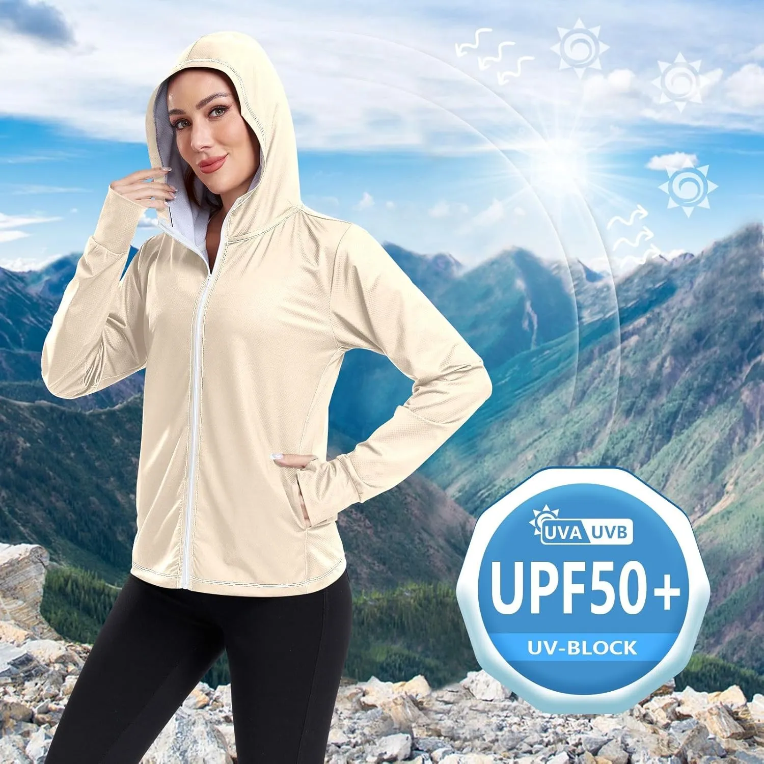 ODAWA Peach Womens Sun Protection Shirts UPF 50  Sun Protection Hoodie Jacket UV Cooling Hoodie Summer Clothing