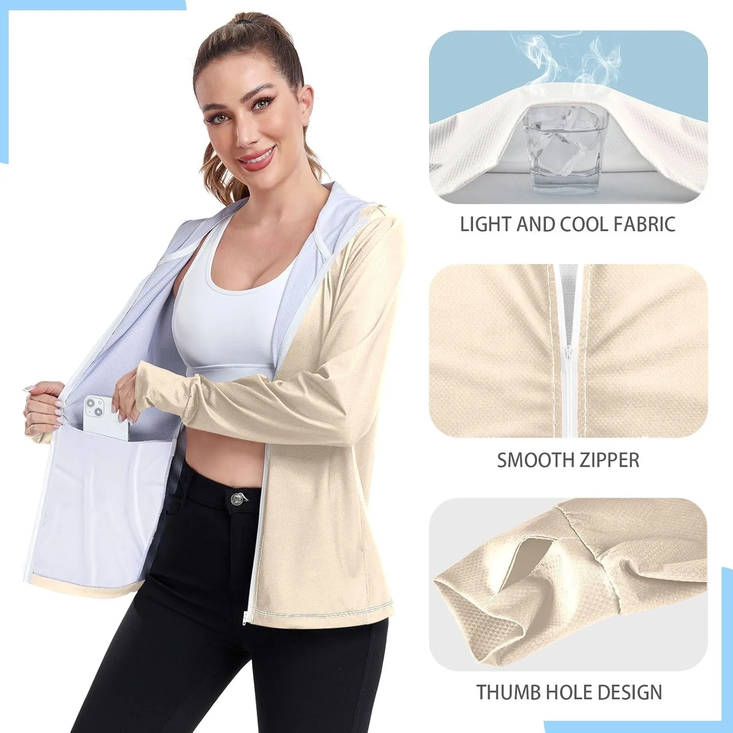 ODAWA Peach Womens Sun Protection Shirts UPF 50  Sun Protection Hoodie Jacket UV Cooling Hoodie Summer Clothing