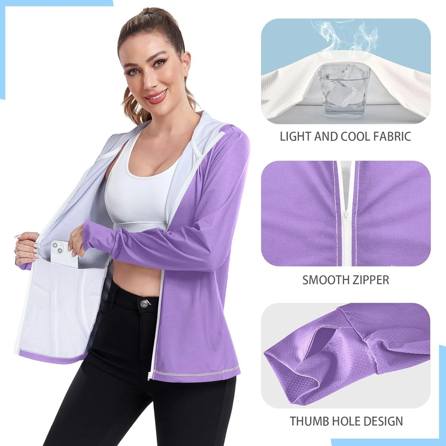 ODAWA Womens Upf Hoodie Wisteria Women's Hoodie Rash Guard Long Sleeve Spf 50 Quick Dry Cooling Shirts