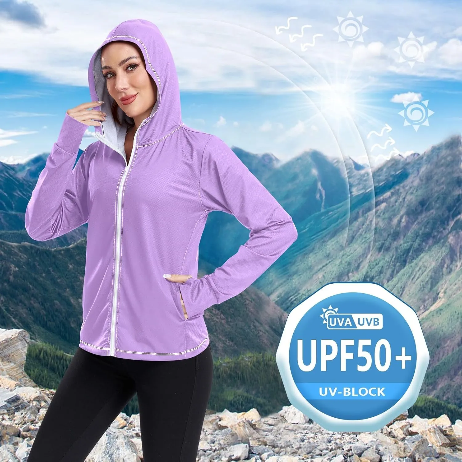 ODAWA Womens Upf Hoodie Wisteria Women's Hoodie Rash Guard Long Sleeve Spf 50 Quick Dry Cooling Shirts