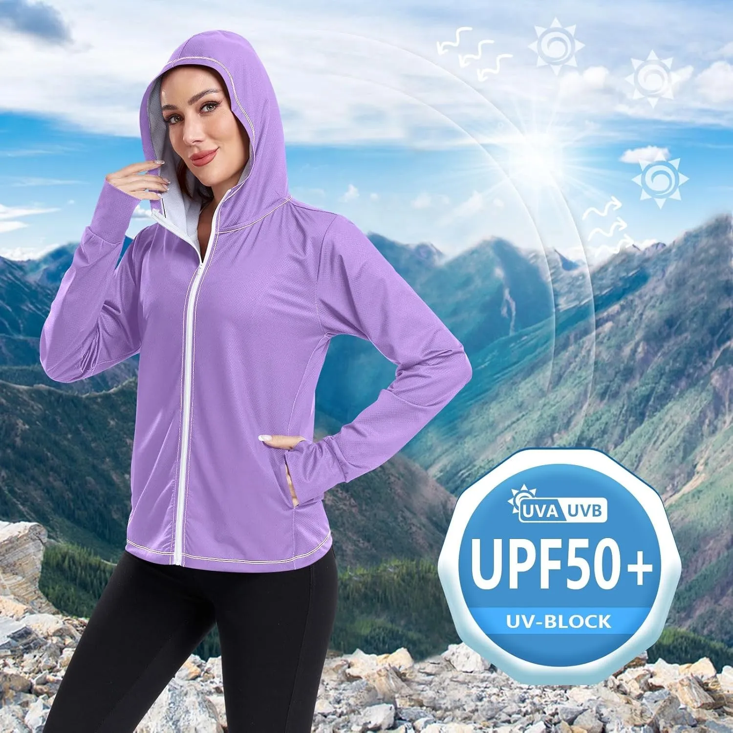 ODAWA Womens Upf Hoodie Wisteria Women's Hoodie Rash Guard Long Sleeve Spf 50 Quick Dry Cooling Shirts