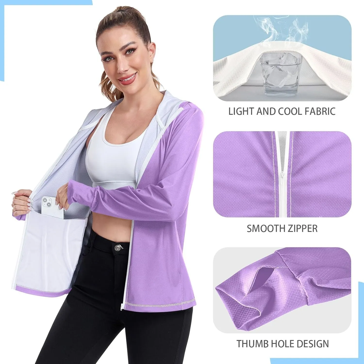 ODAWA Womens Upf Hoodie Wisteria Women's Hoodie Rash Guard Long Sleeve Spf 50 Quick Dry Cooling Shirts