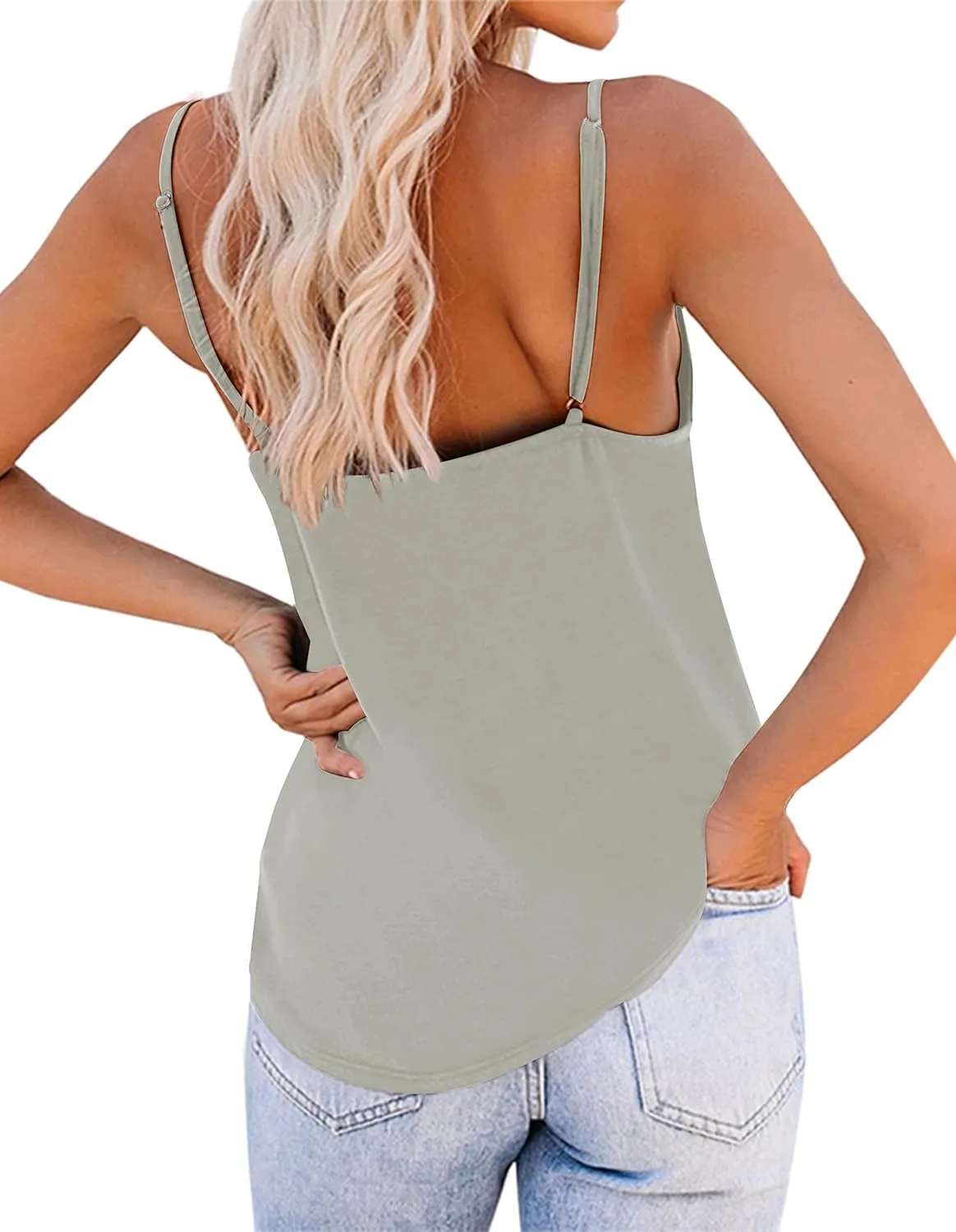 OMSJ Women's Spaghetti Strap Tank Tops V Neck Sleeveless Summer Loose Fit Shirts