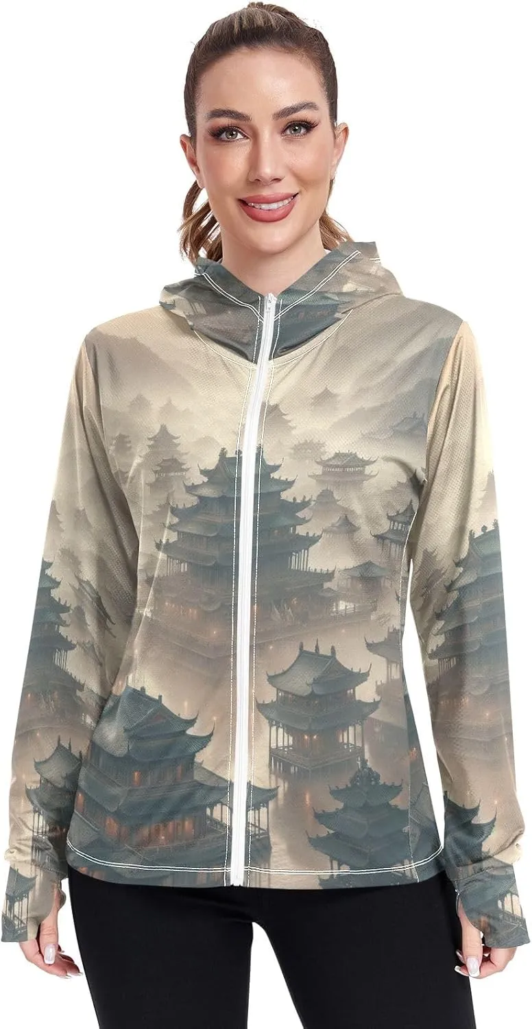 Orange Womens Upf Hoodie UPF 50  UV Sun Protection Clothing Women's Hoodie Zip Front Rash Guard