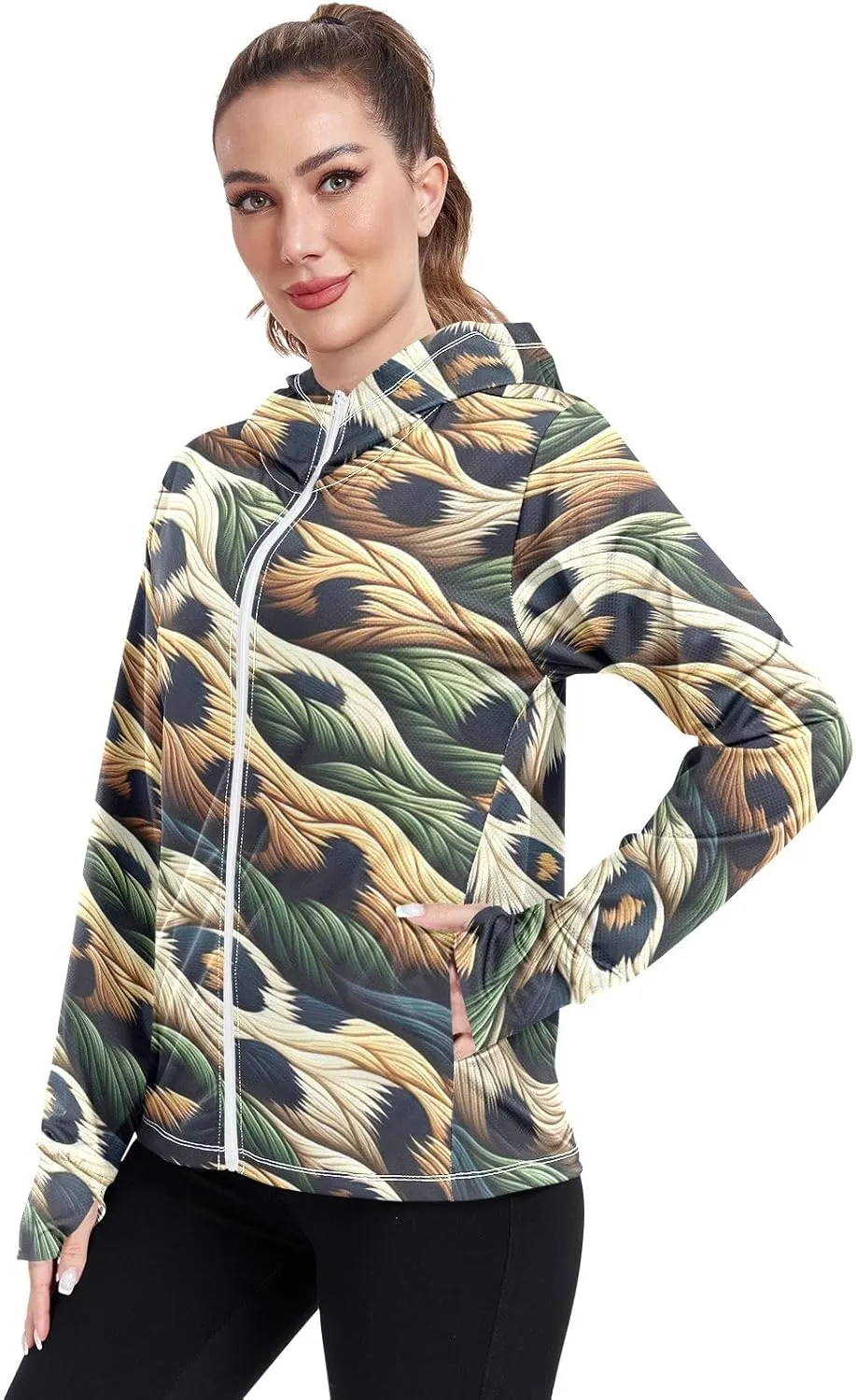 Orange Womens Upf Hoodie UPF 50  UV Sun Protection Clothing Women's Hoodie Zip Front Rash Guard