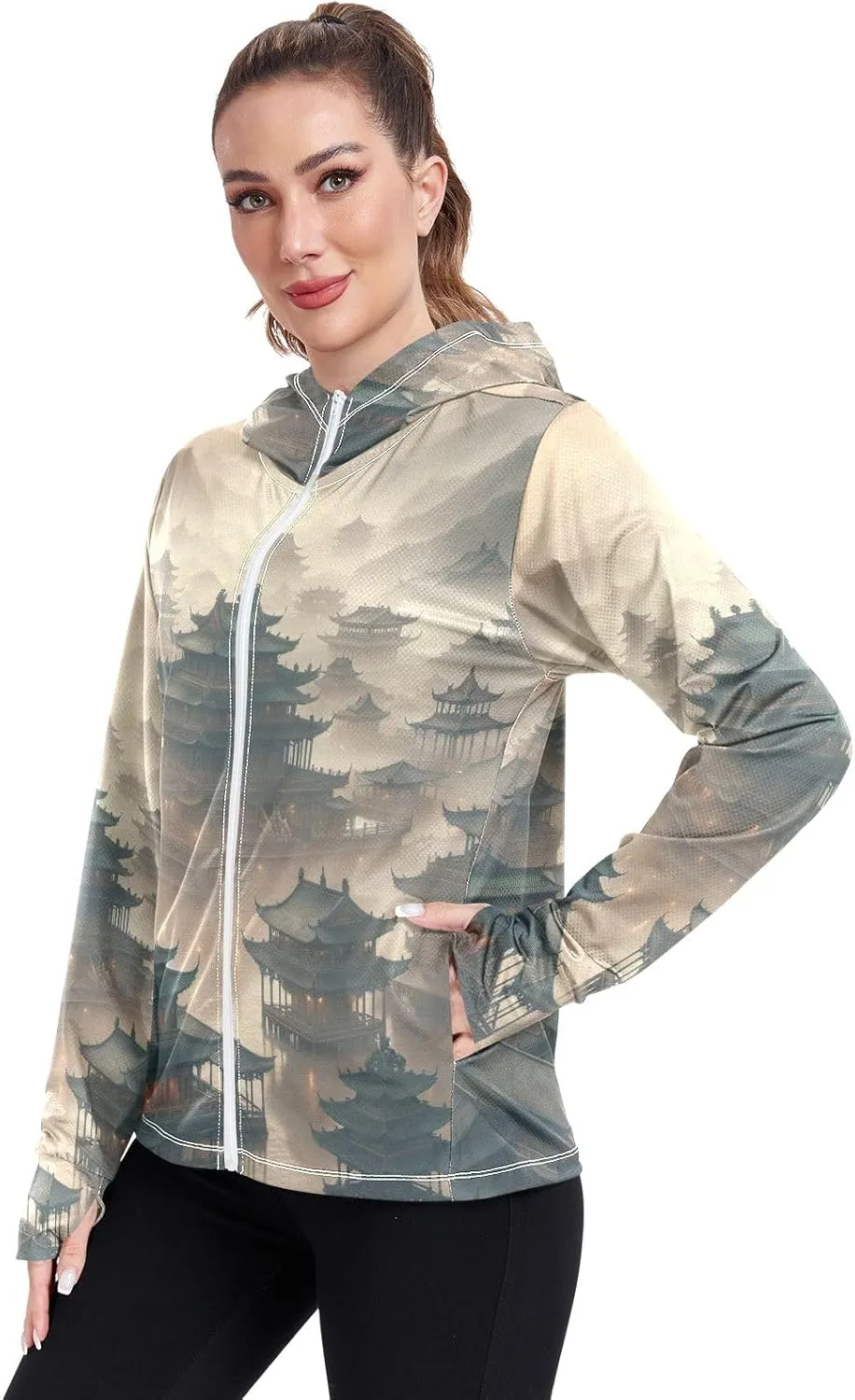 Orange Womens Upf Hoodie UPF 50  UV Sun Protection Clothing Women's Hoodie Zip Front Rash Guard
