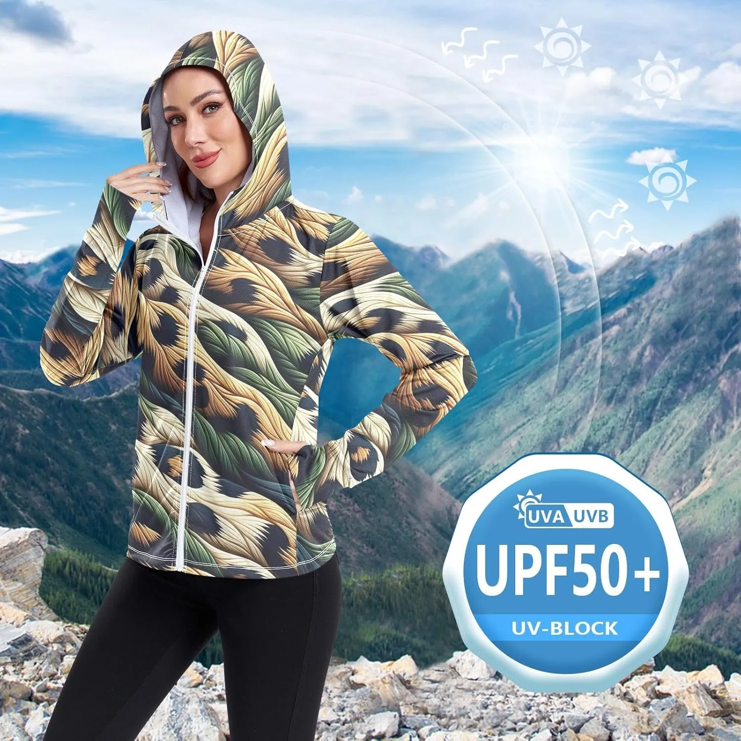 Orange Womens Upf Hoodie UPF 50  UV Sun Protection Clothing Women's Hoodie Zip Front Rash Guard